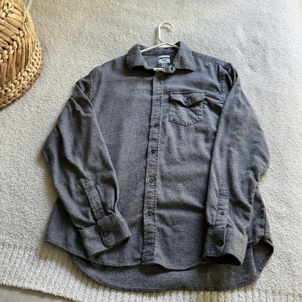Old Navy Men's L Gray Textured Button Up Shirt Regular Fit Sleeve Streetwear